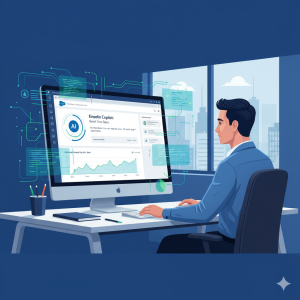 Ilustración de un asistente de IA de Salesforce ayudando a una pyme a gestionar ventas