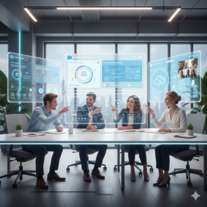 Illustration d’une équipe RH utilisant Salesforce pour gérer le télétravail