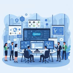Équipe utilisant Salesforce avec marketplaces et agents IA no-code