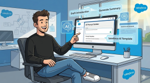 Illustration of Salesforce professional presenting 2026 roadmap